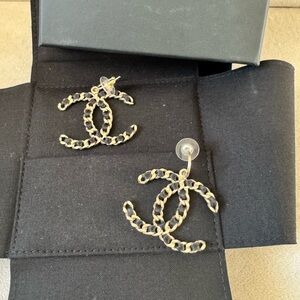 ICONIC CHANEL XL Interlocking Gold and Black Earrings